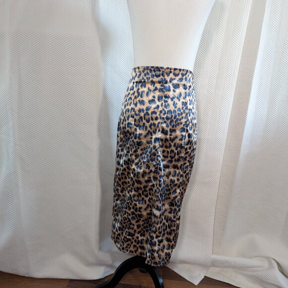 Lulu’s Global Icon Tan & Navy Blue Leopard Print Satin Midi Skirt Size Small - Picture 3 of 11